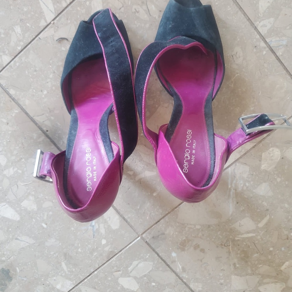 Sergio Rossi suede and patent heeled sandal